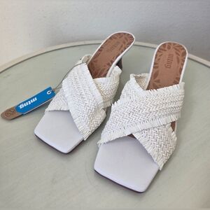 MTNG Spain Woven Braided Squade Toe Slip On Shoes Sandal Women Heels 2.5" EU40/9